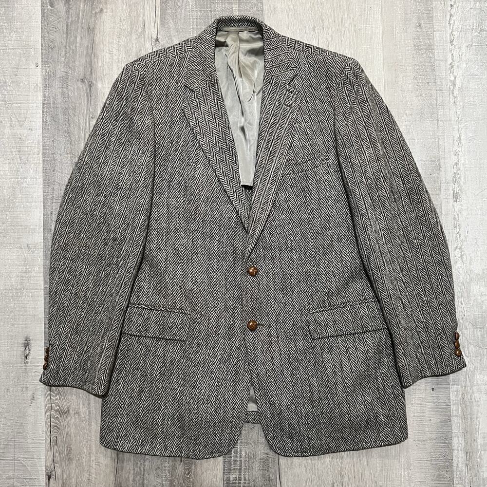 VTG Harris Tweed Blazer 70s/80s Stanley Blacker Herringbone Sport Coat Size 44